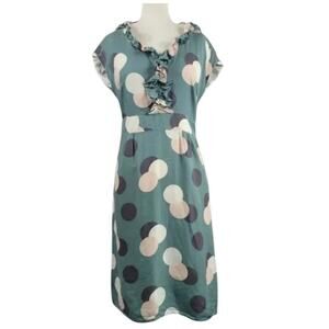 Boden Dress Circle Dot Silk Blend Cap Sleeve Ruffle Size 4L